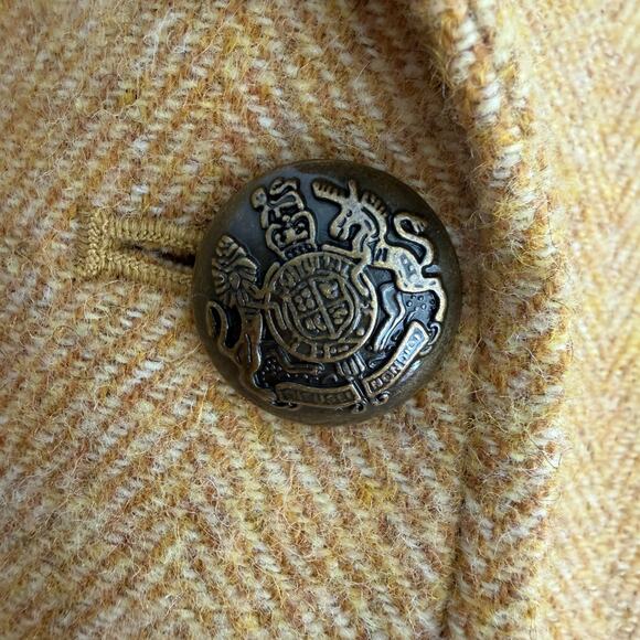 Talbots Shetland Wool Blazer 12P Mustard Yellow Herringbone Equestrian Jacket - Picture 10 of 16